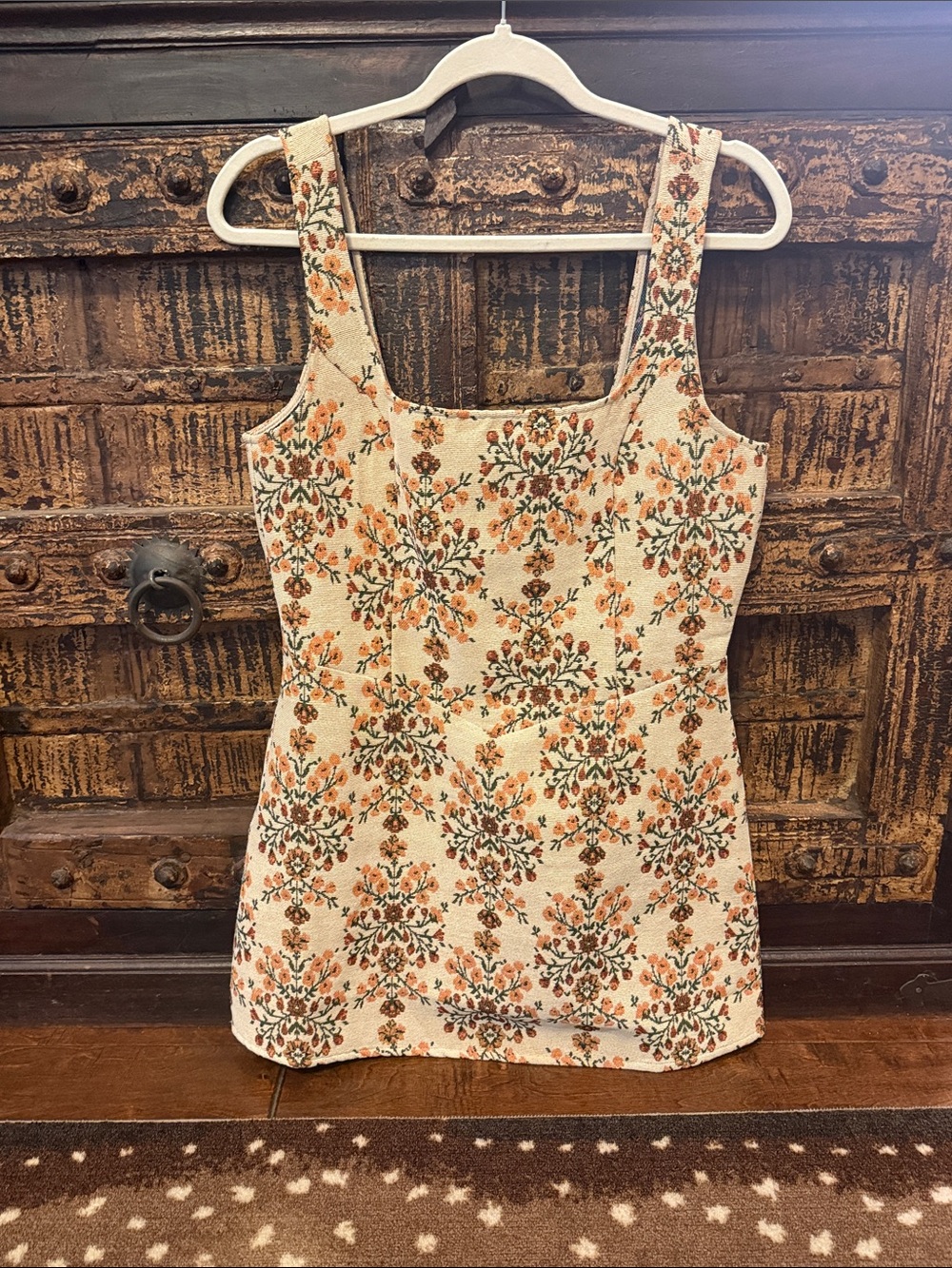 Vici Cream Mini Dress with Orange Floral Jacquard